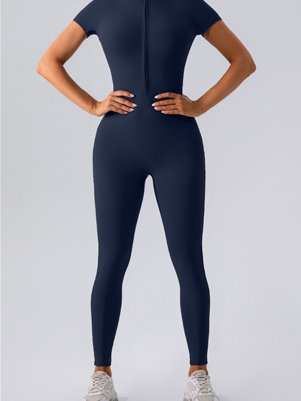 Women's Navy Zipper-Front Jumpsuit